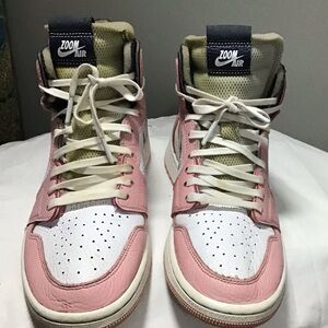 Air Jordan 1 Zoom Pink White High Sneakers Sz 8.5 unisex